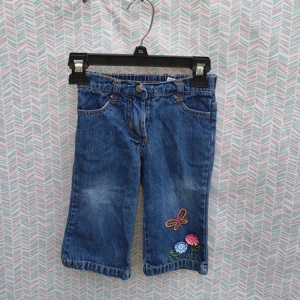 Kids Blue Jeans with Embroidered Flowers Y2k